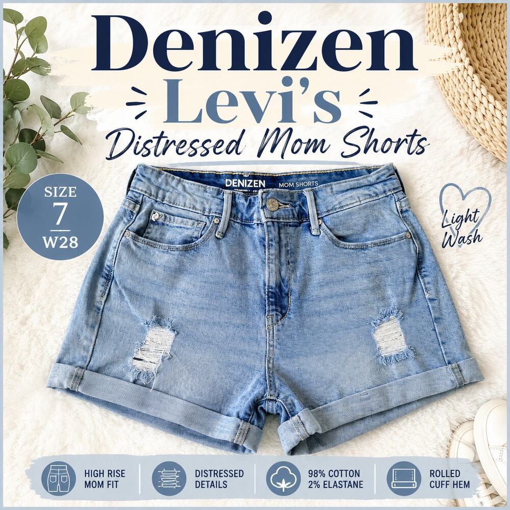 Denizen Levi’s Mom Shorts Distressed Light Wash W28 Size 7